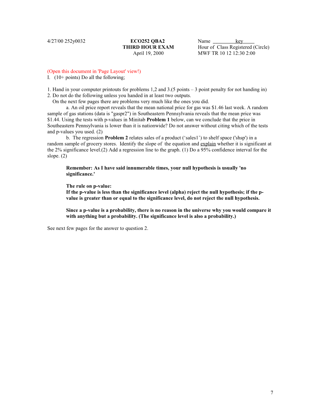 THIRD HOUR Examhour of Class Registered (Circle)