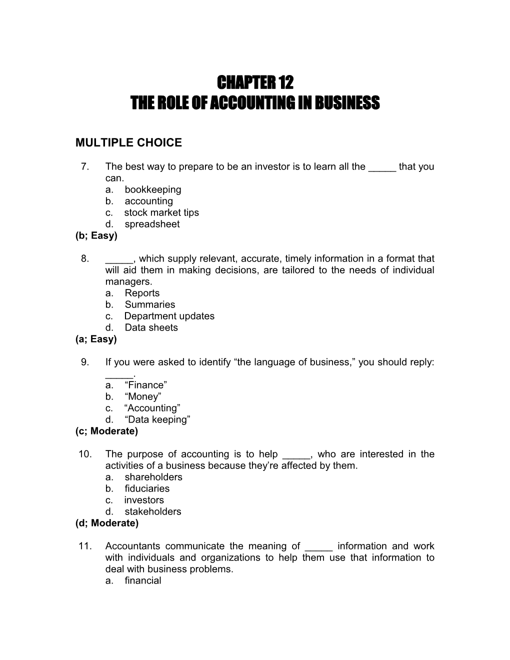 Chapter 9 the Role of Accounting in Business