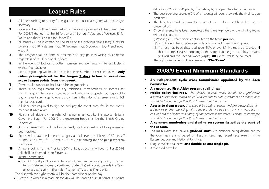1All Riders Wishing to Qualify for League Points Must First Register with the League Secretary