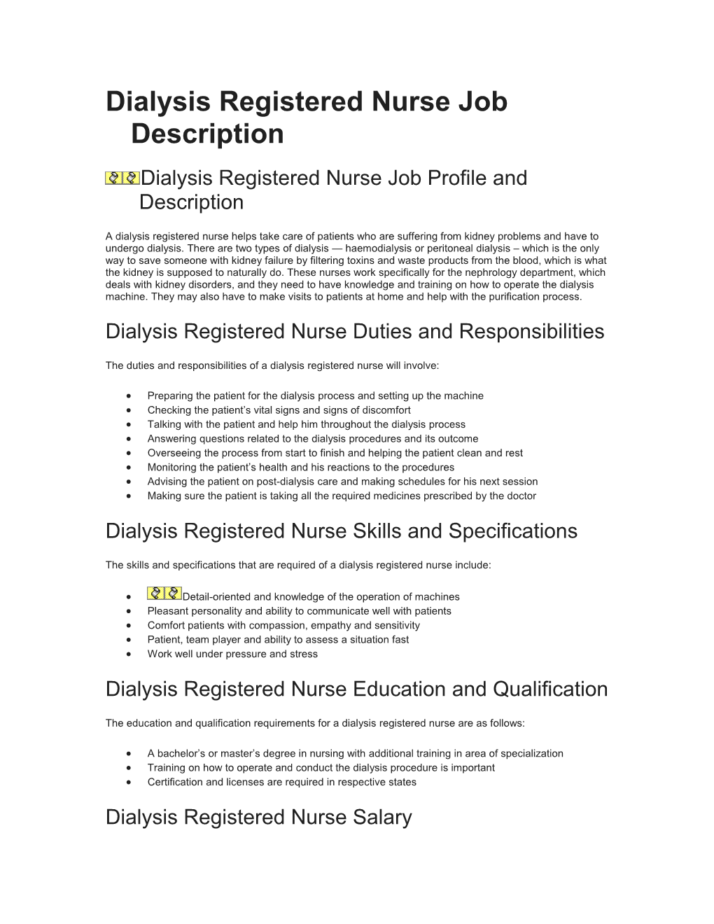 Dialysis Registered Nurse Job Description
