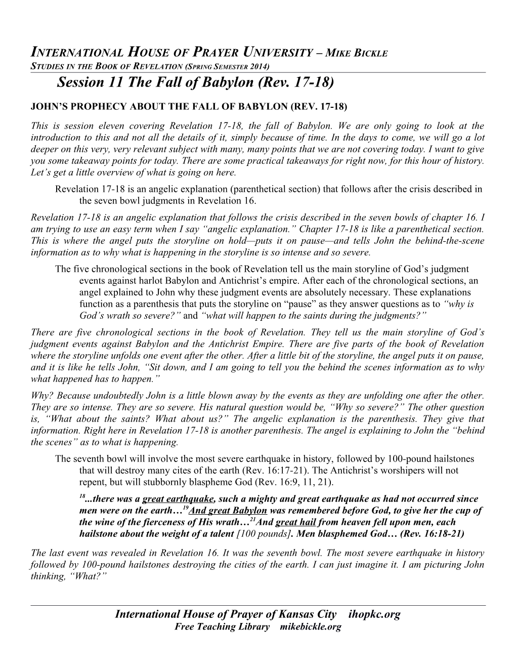 I.John S Prophecy About the Fall of Babylon (Rev. 17-18)