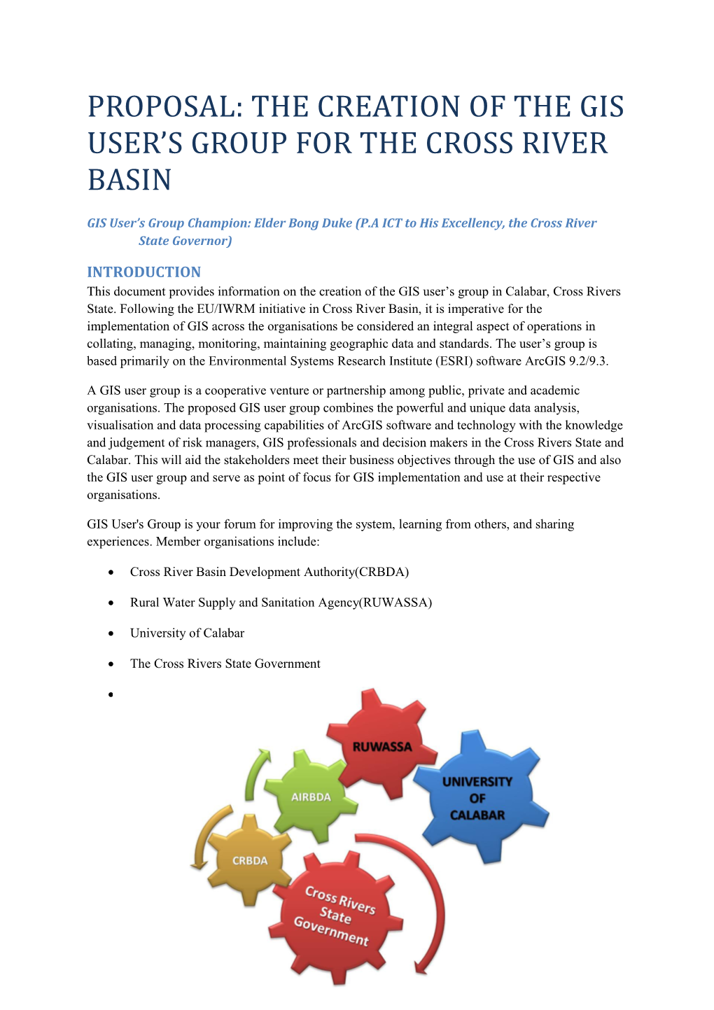 Proposal: the Creation of the Gis User S Group for the Cross River Basin
