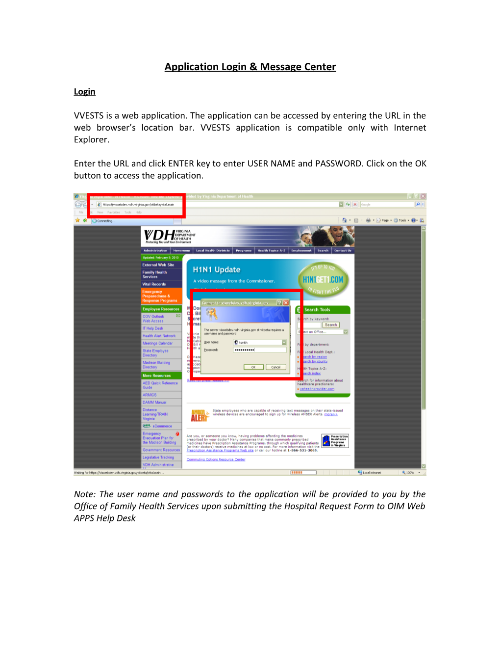 Login & Message Center