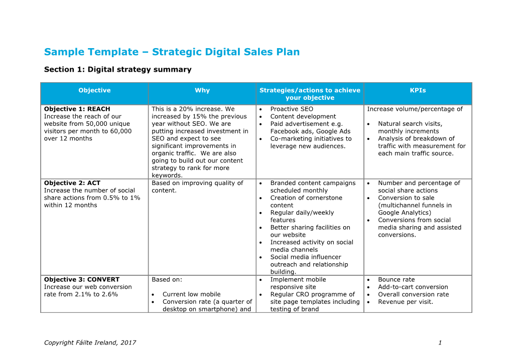 Sample Template Strategic Digital Sales Plan