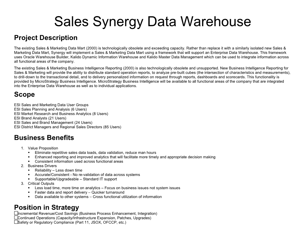 Sales Synergy Data Warehouse
