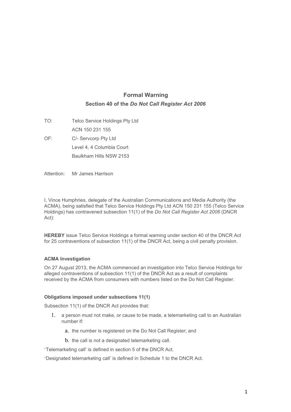 Section 40 of the Do Not Call Register Act 2006