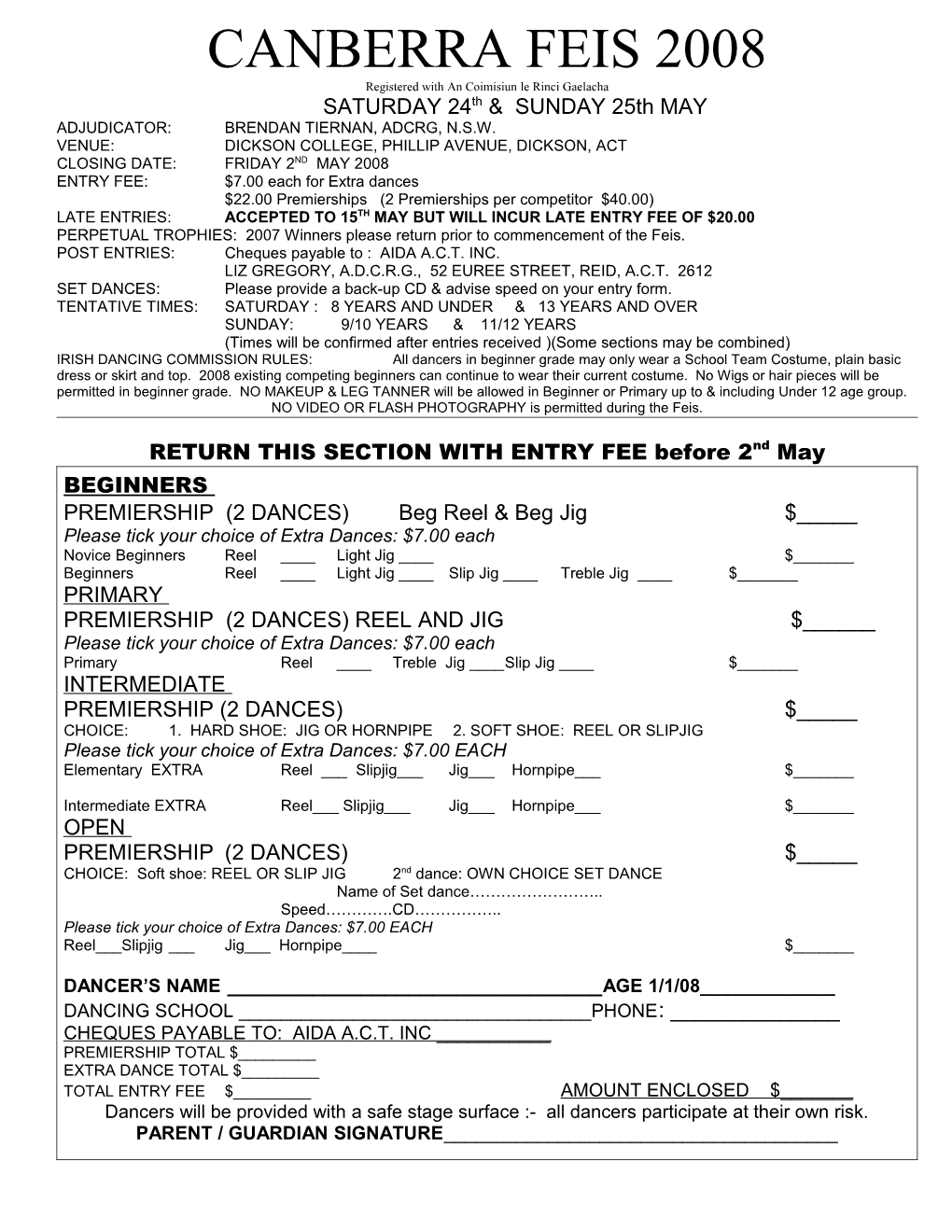 Registered with an Coimisiun Le Rinci Gaelacha