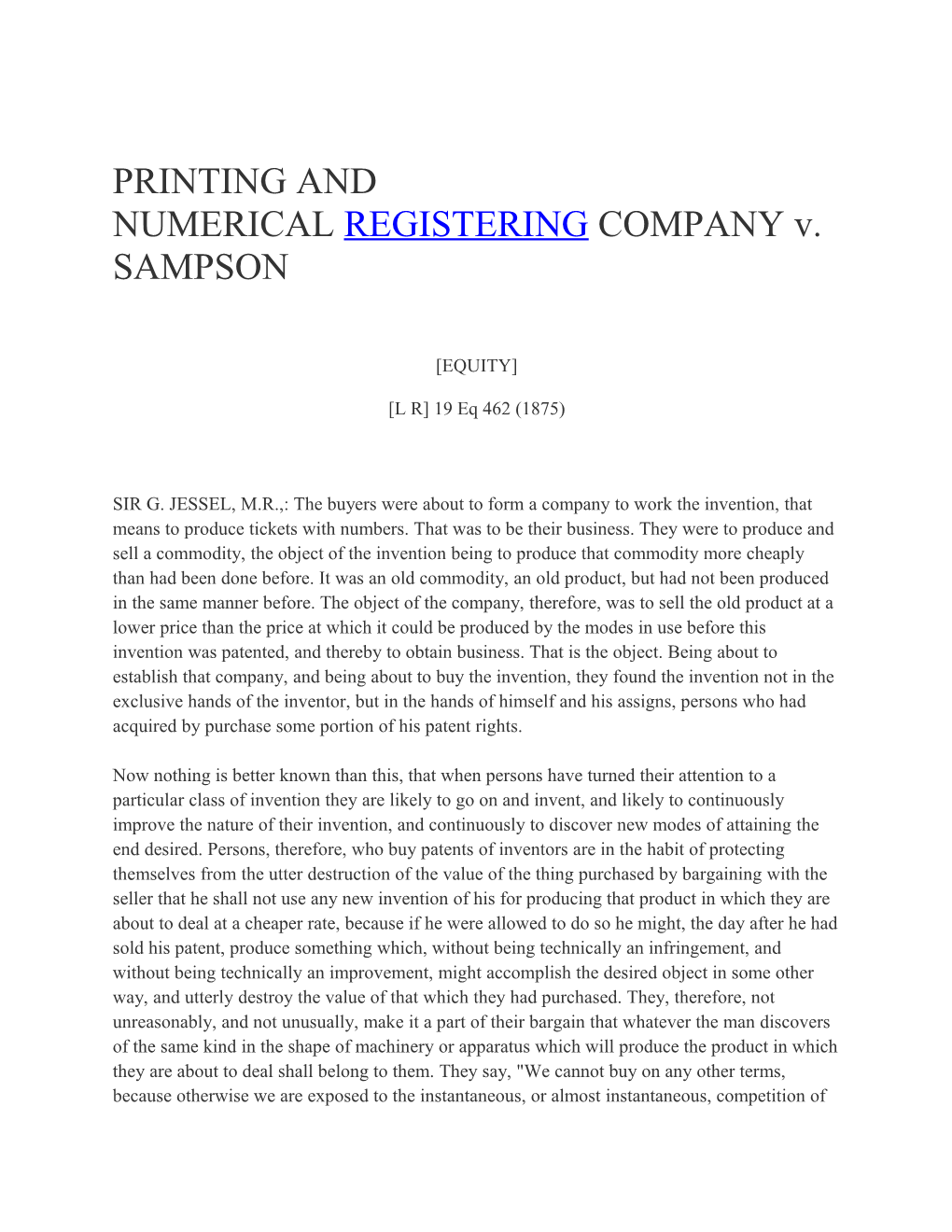 PRINTING and NUMERICALREGISTERINGCOMPANY V. SAMPSON
