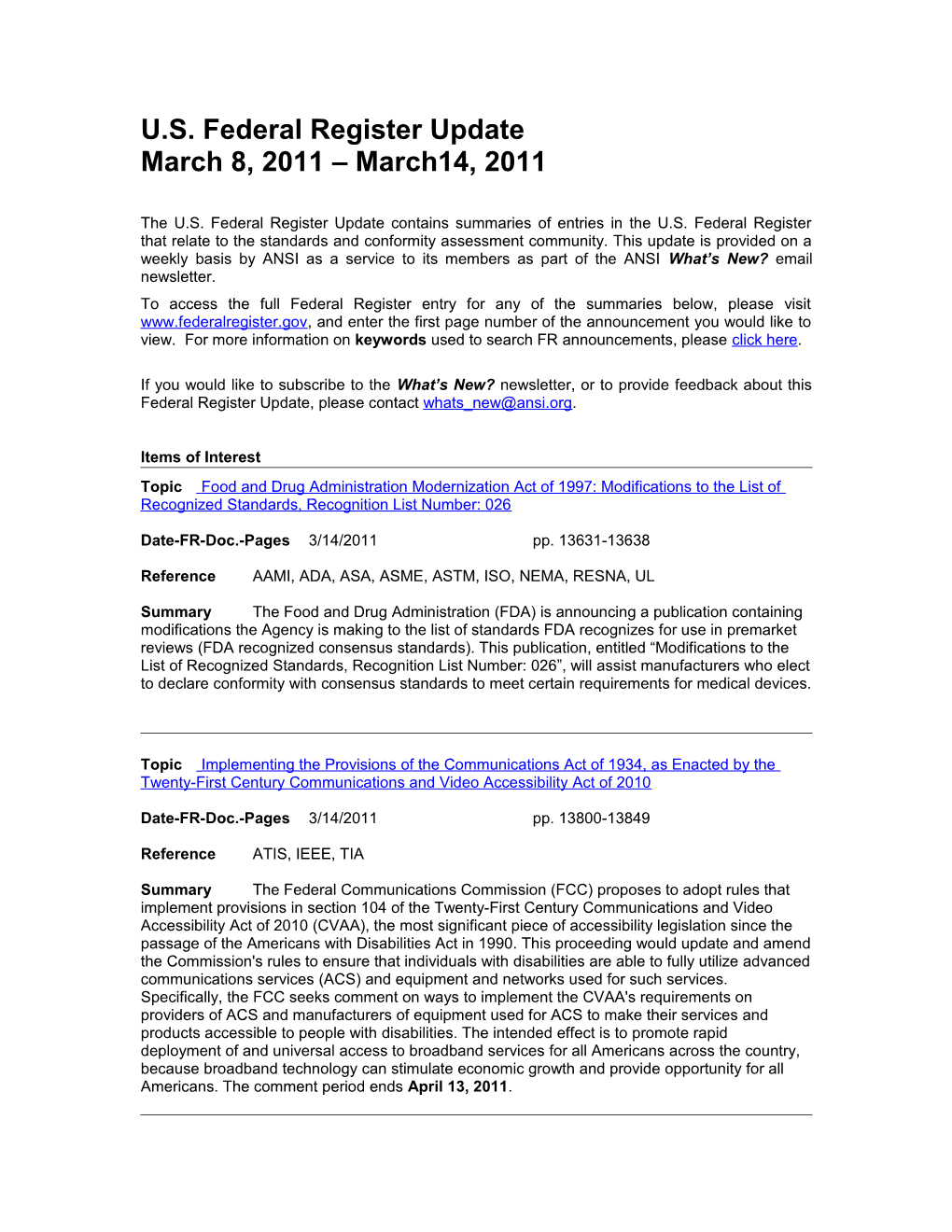 U.S. Federal Register Update s1
