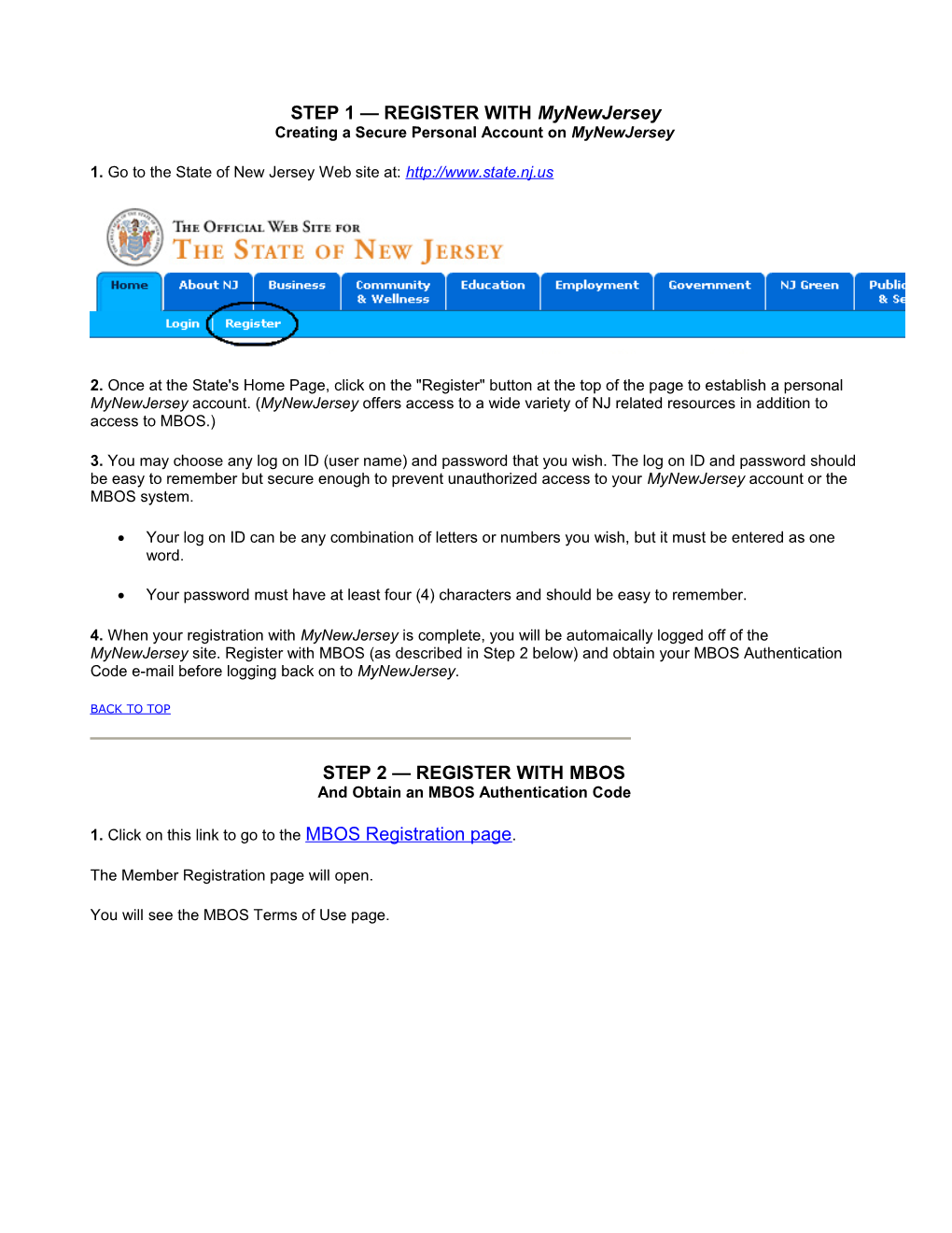 STEP 1 REGISTER with Mynewjersey