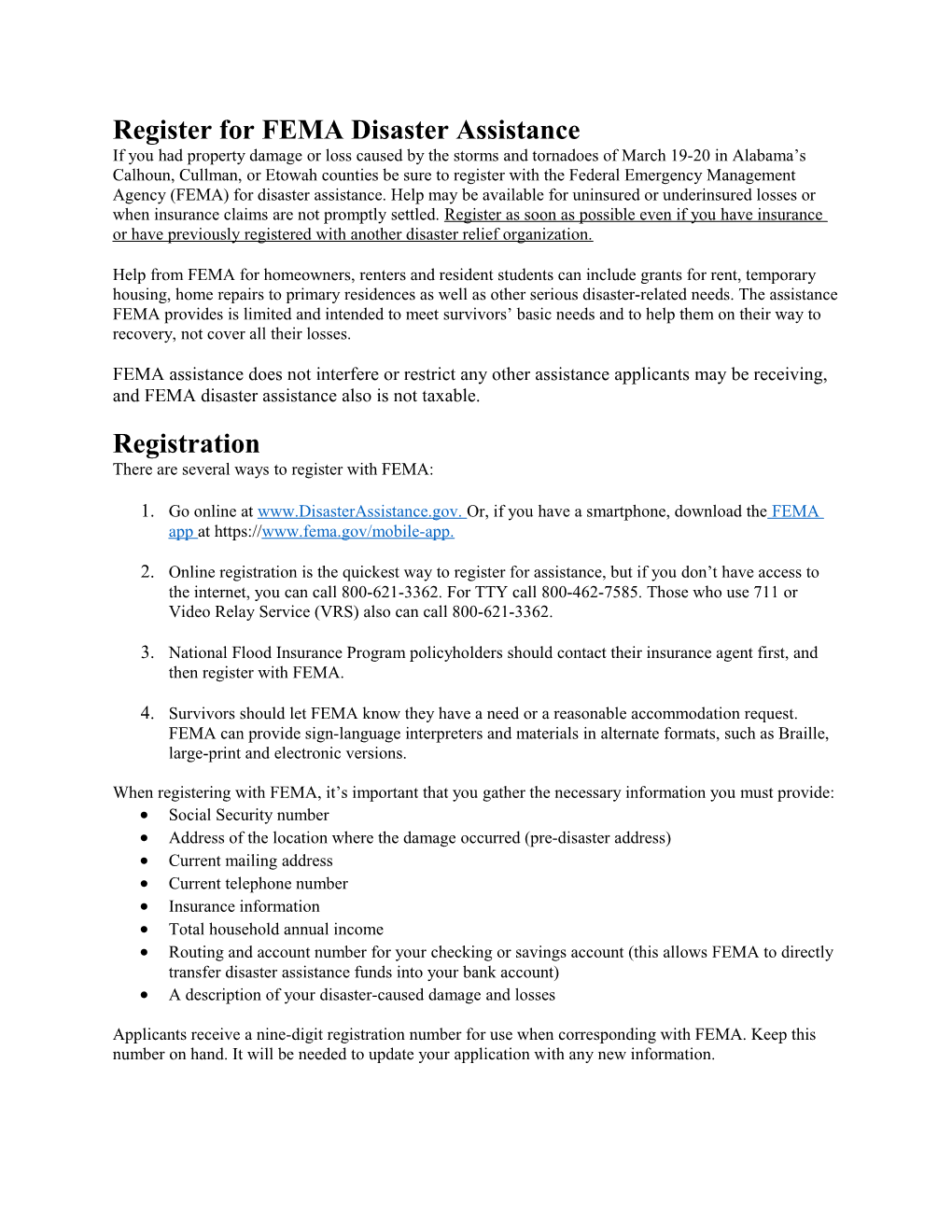 Register for FEMA Disaster Assistance