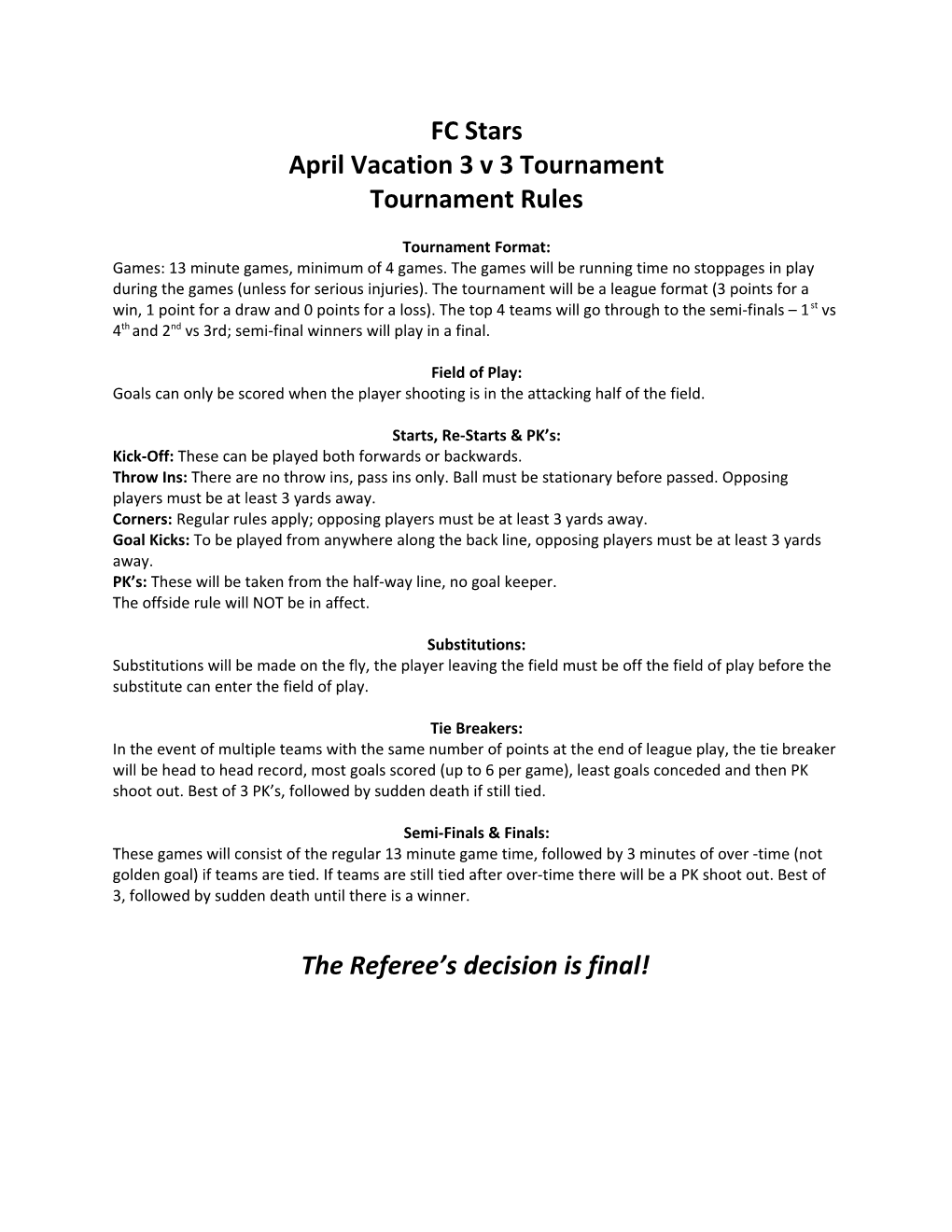 April Vacation 3 V 3 Tournament