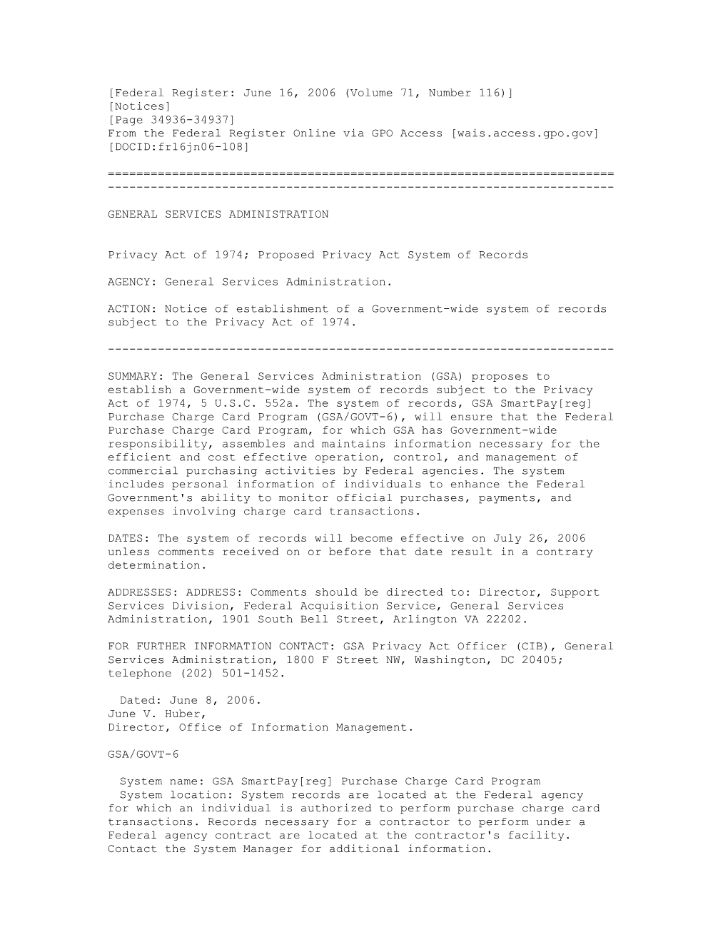 Federal Register: June 16, 2006 (Volume 71, Number 116)