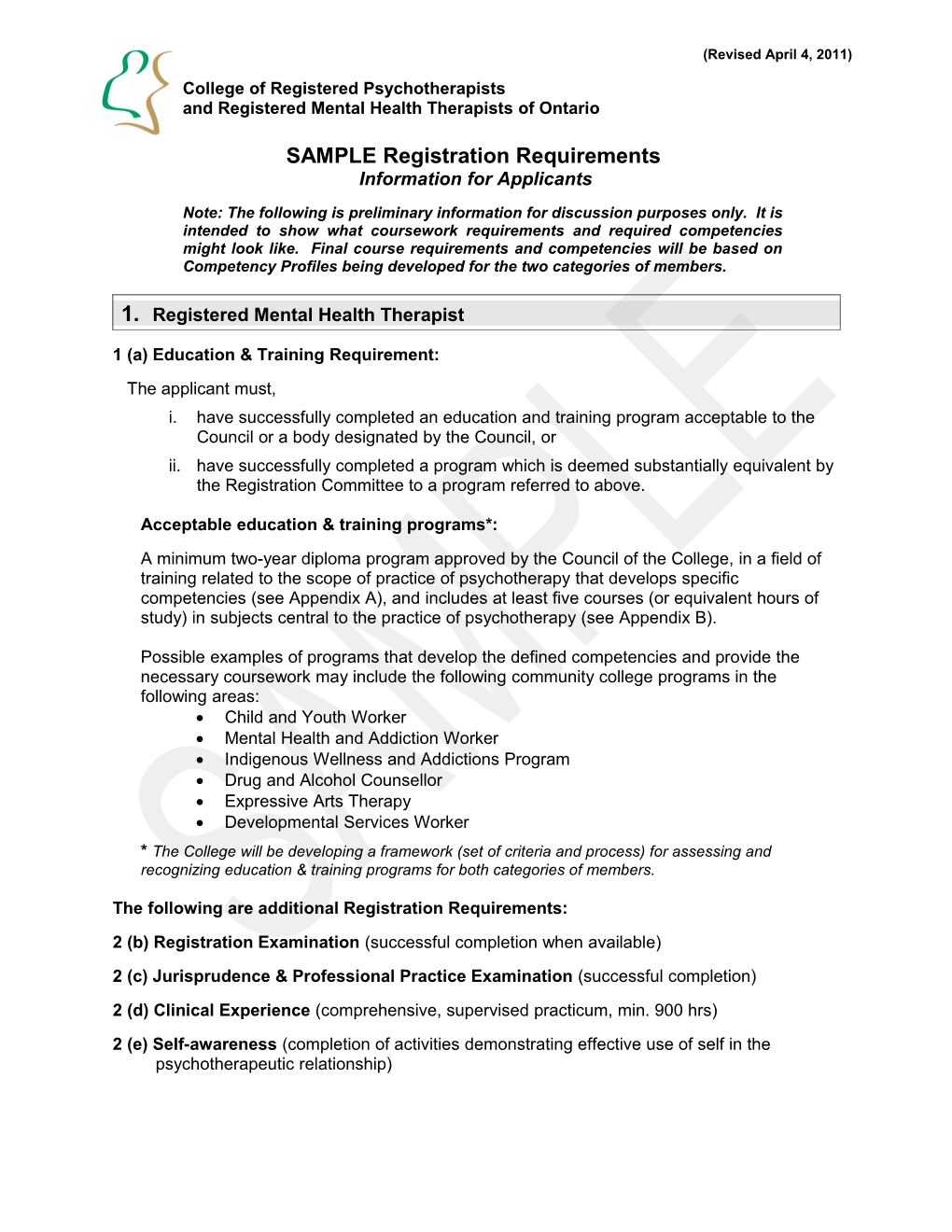 Transitional Council of the College of Registered Psychotherapists