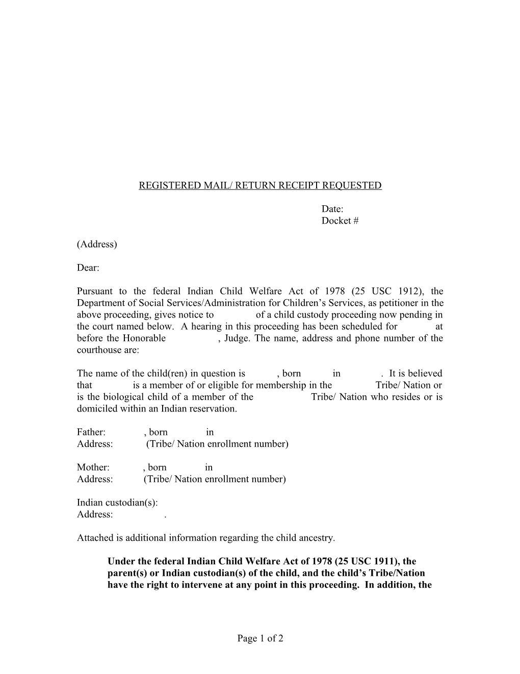 Registered Mail/ Return Receipt Requested