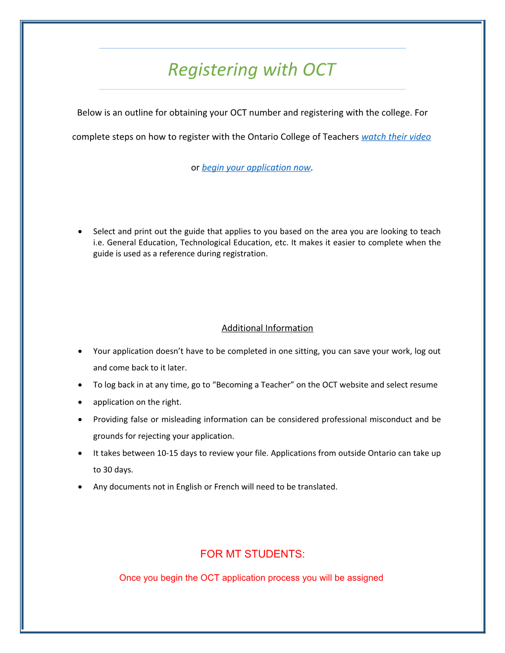 Registering with OCT