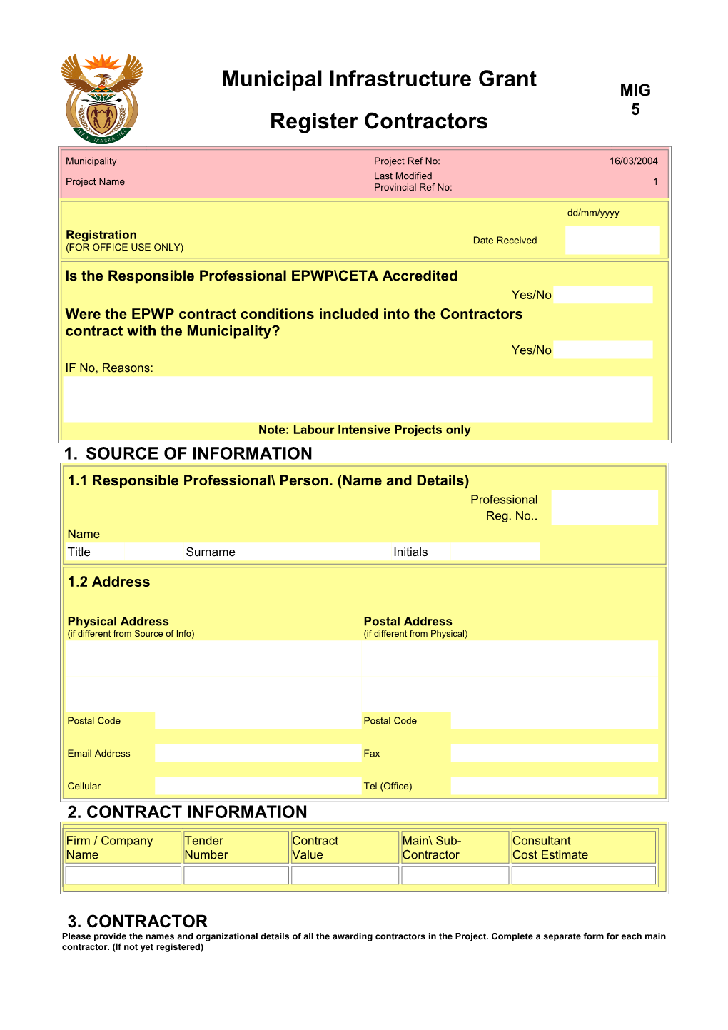Consolidated Municipal Infrastructure Programme Register Contractors