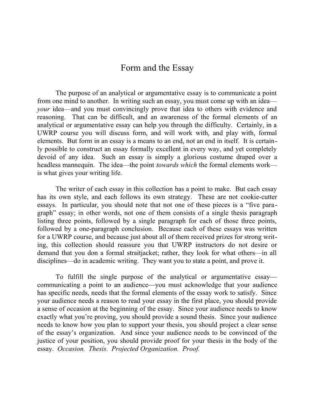 Form and the Essay