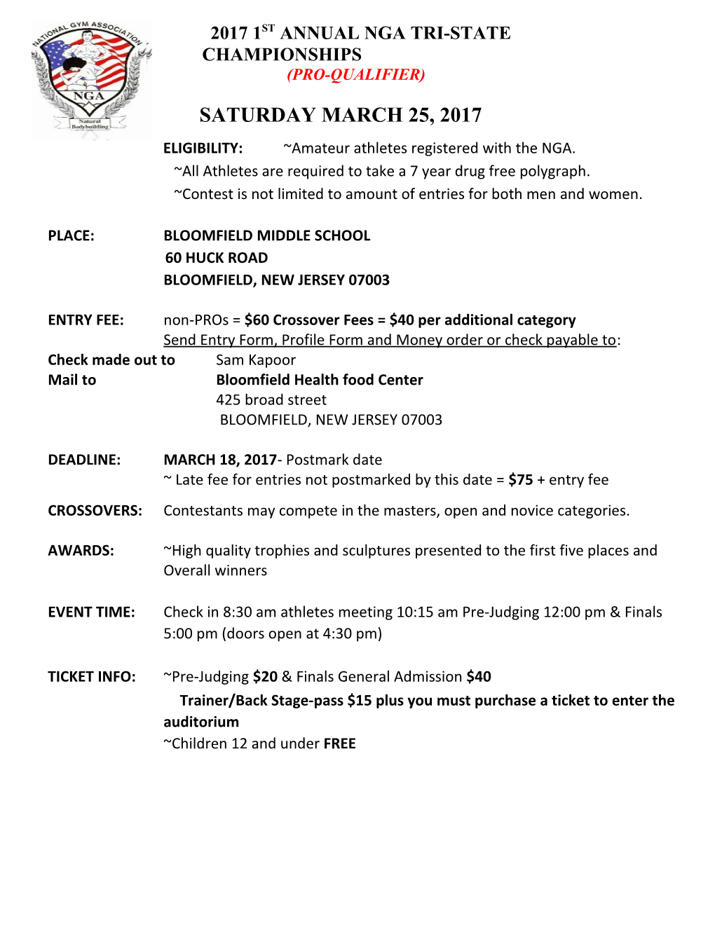 ELIGIBILITY: Amateur Athletes Registered with the NGA