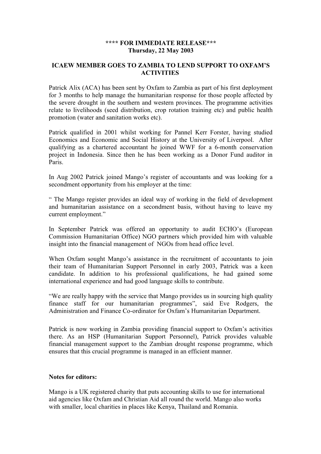 Press Release Template for Register Placements