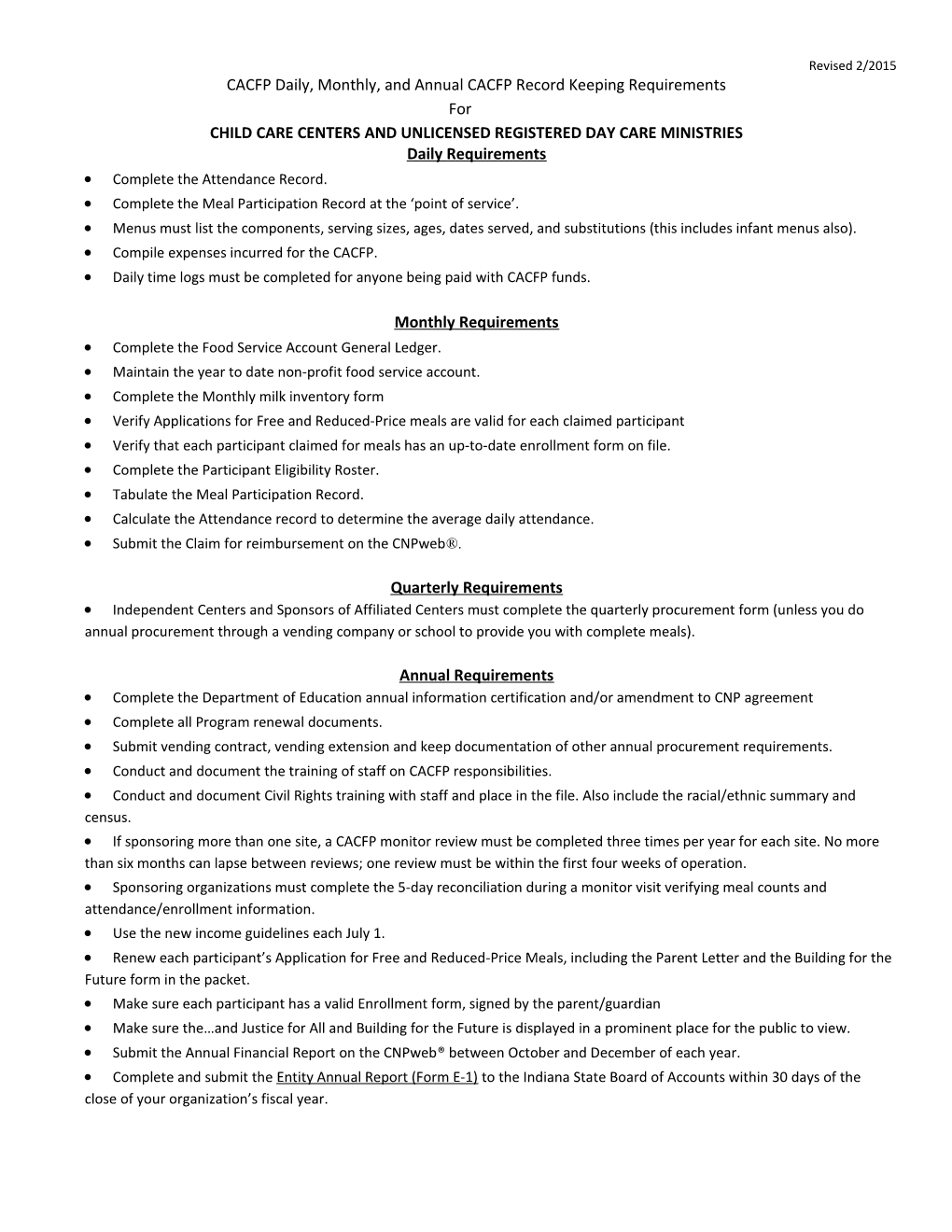 Child Care Centers and Unlicensed Registered Day Care Ministries