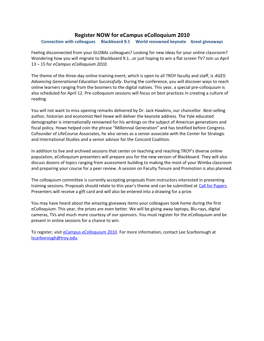 Register NOW for Ecampus Ecolloquium 2010