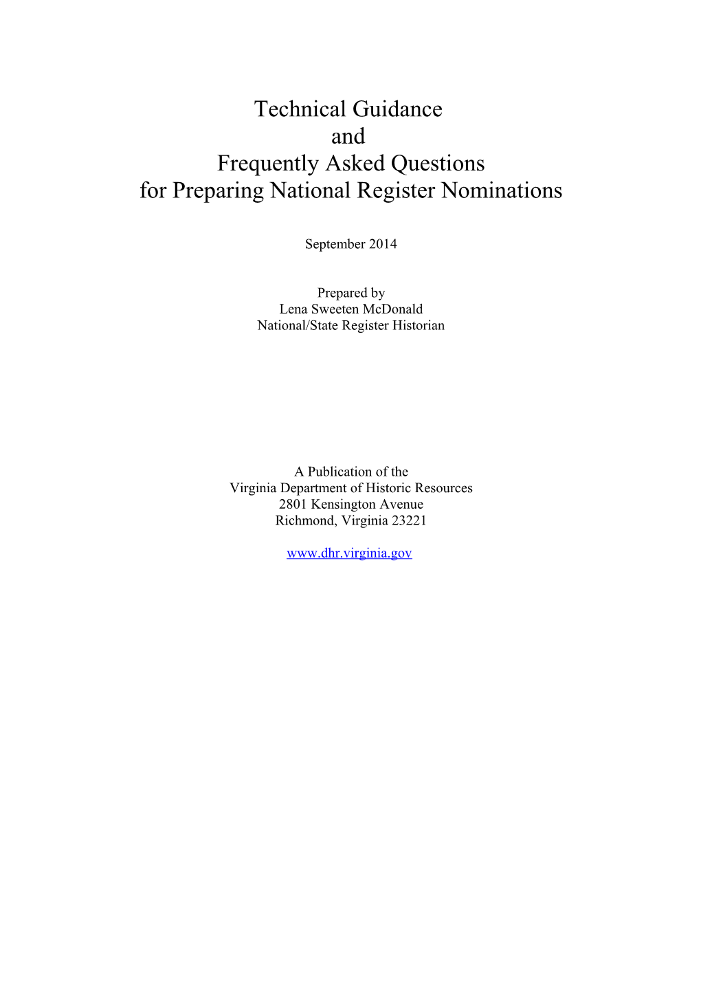 For Preparing National Register Nominations