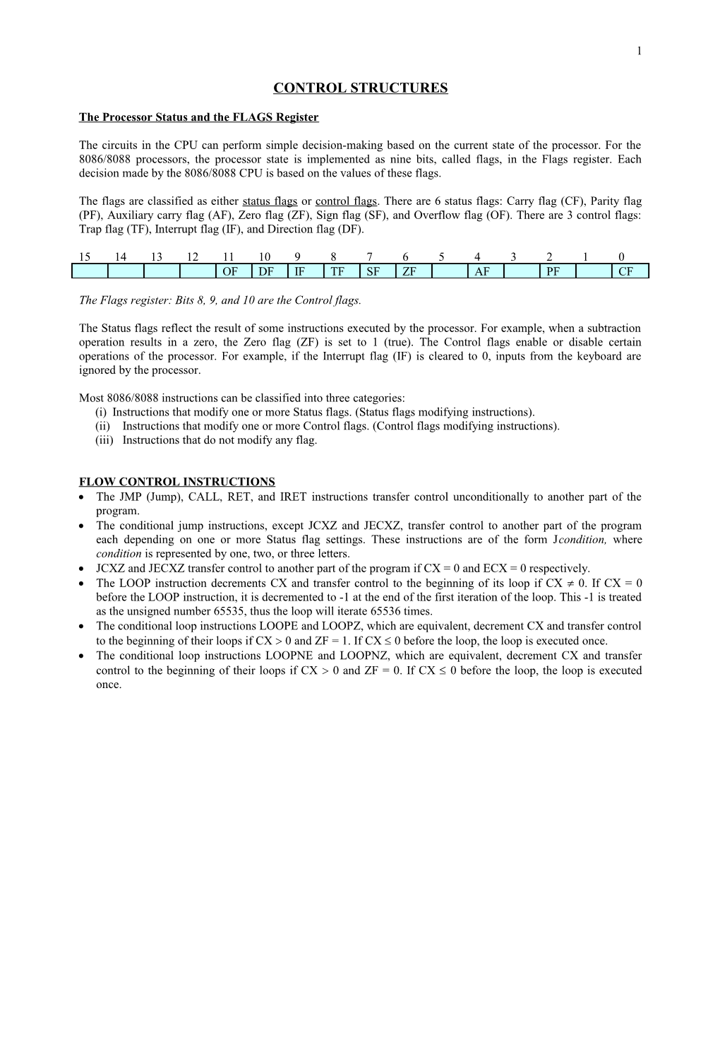 The Processor Status and the FLAGS Register