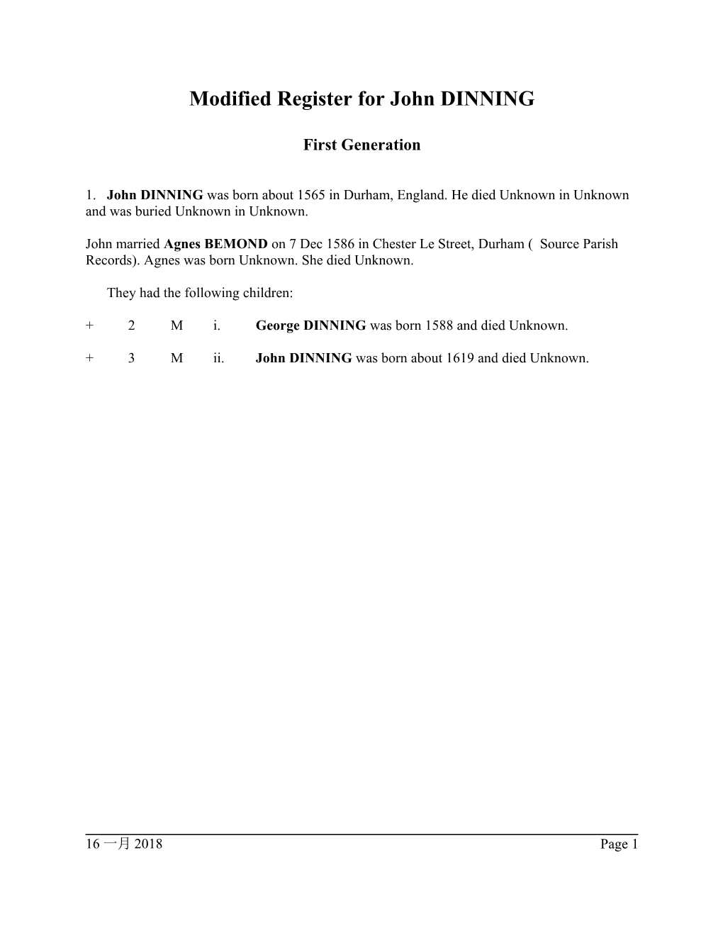 Modified Register for John DINNING