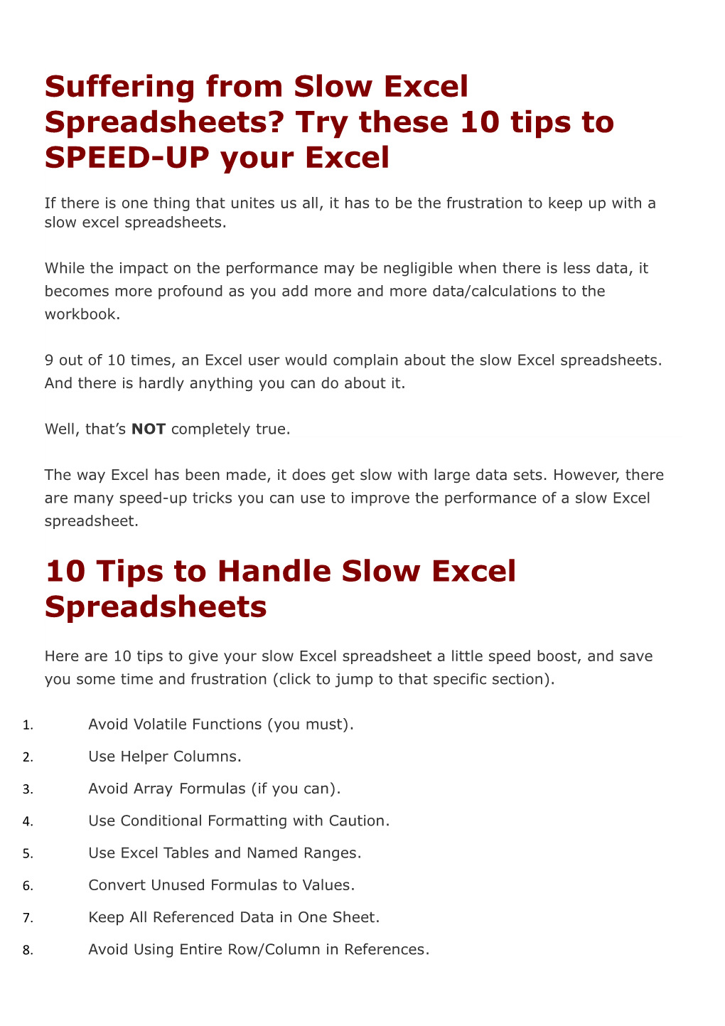 Tips to Handle Slow Excel Spreadsheets