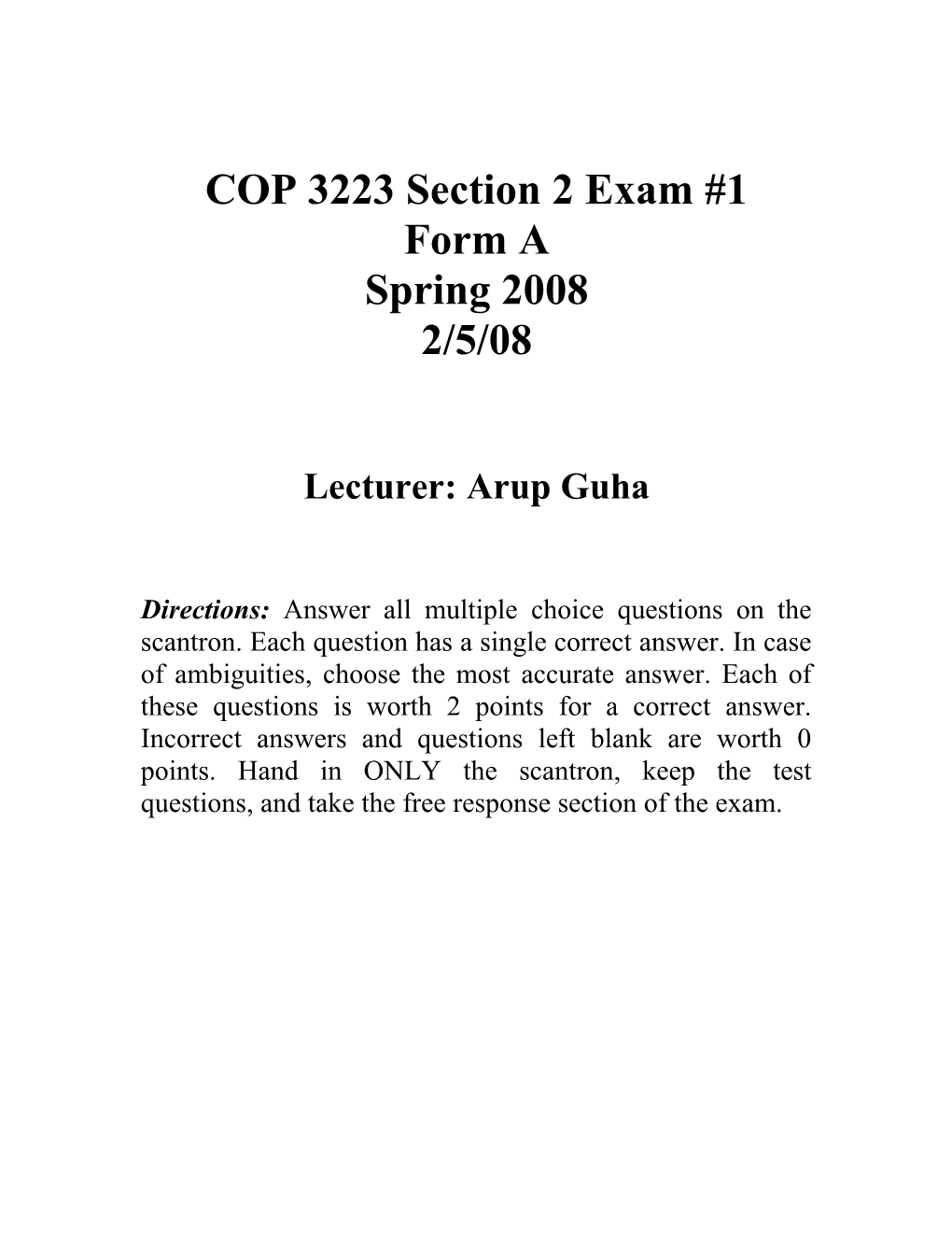 COP 3223 Section 2 Exam #1