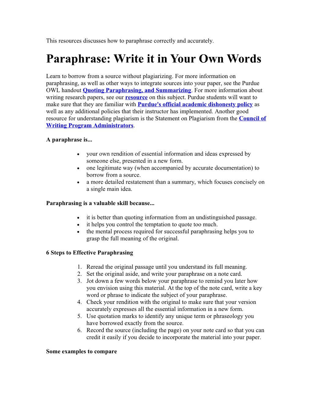 This Resources Discusses How to Paraphrase Correctly and Accurately