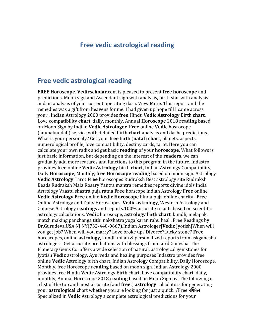 Free Vedic Astrological Reading