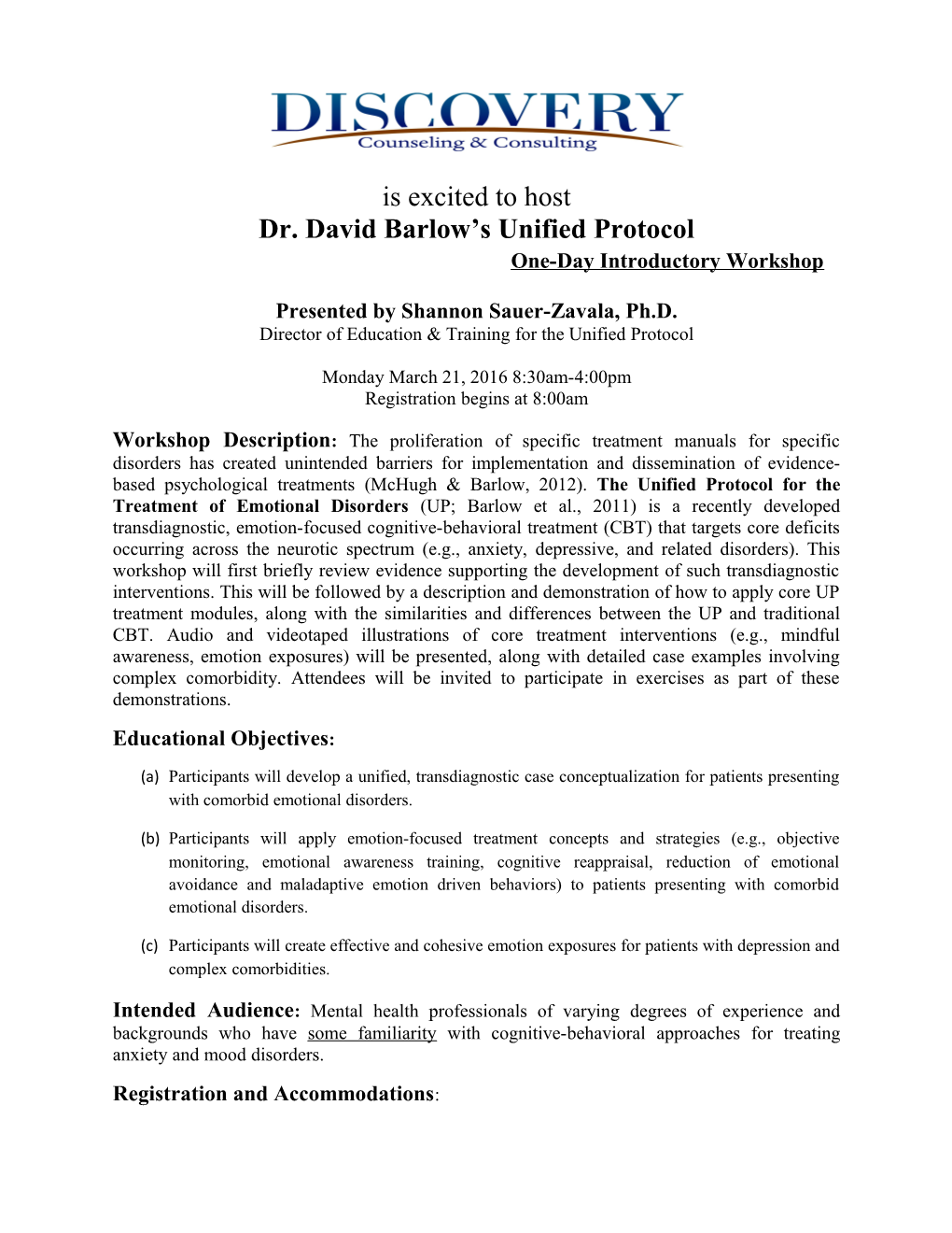 Dr. David Barlow S Unified Protocol