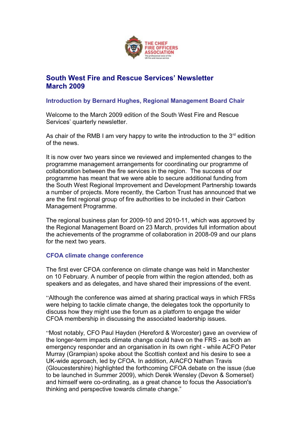 South West Fire and Rescue Services Newsletter