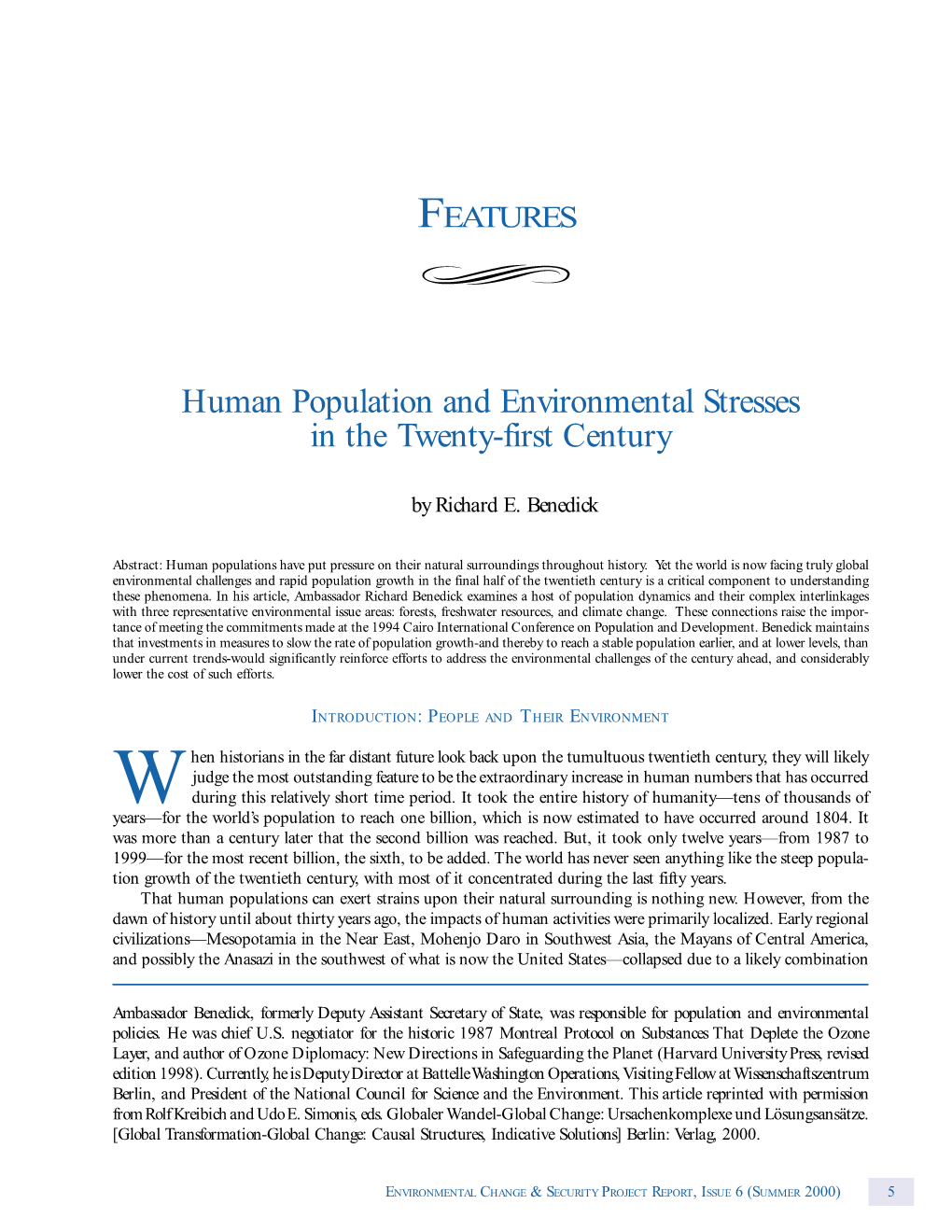 Human Population and Environmental Stresses in the Twenty-First Century