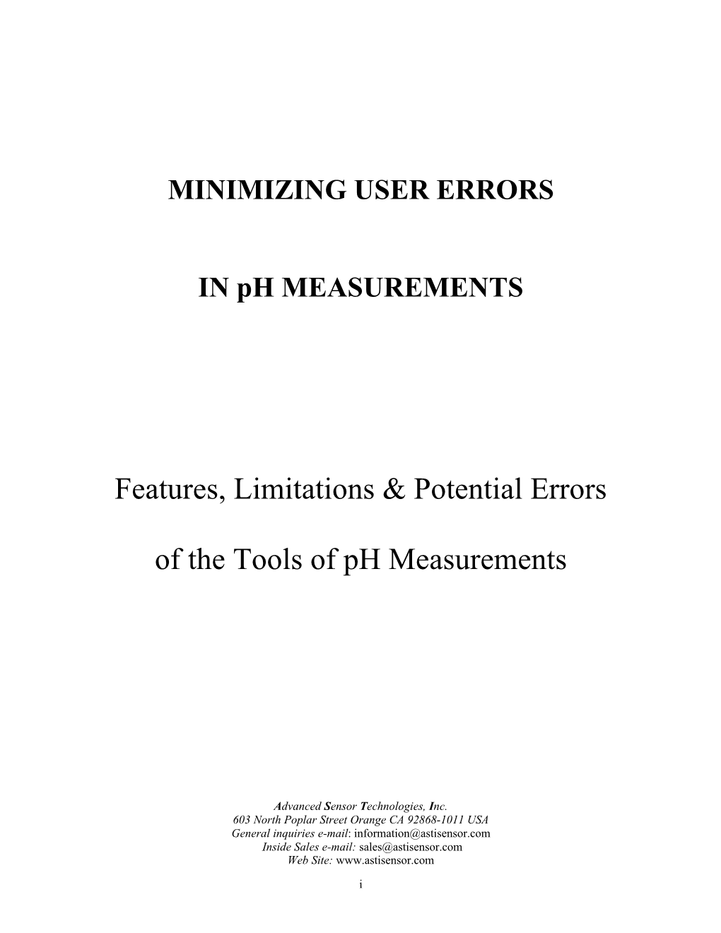 MINIMIZING USER ERRORS in Ph MEASUREMENTS