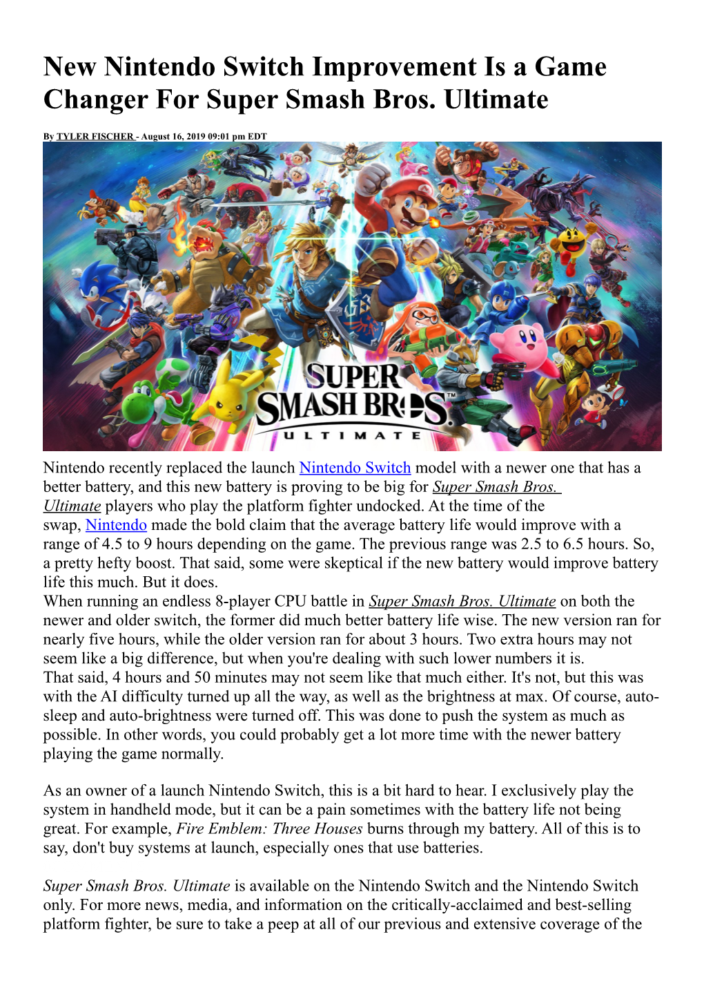 New Nintendo Switch Improvement Is a Game Changer for Super Smash Bros. Ultimate