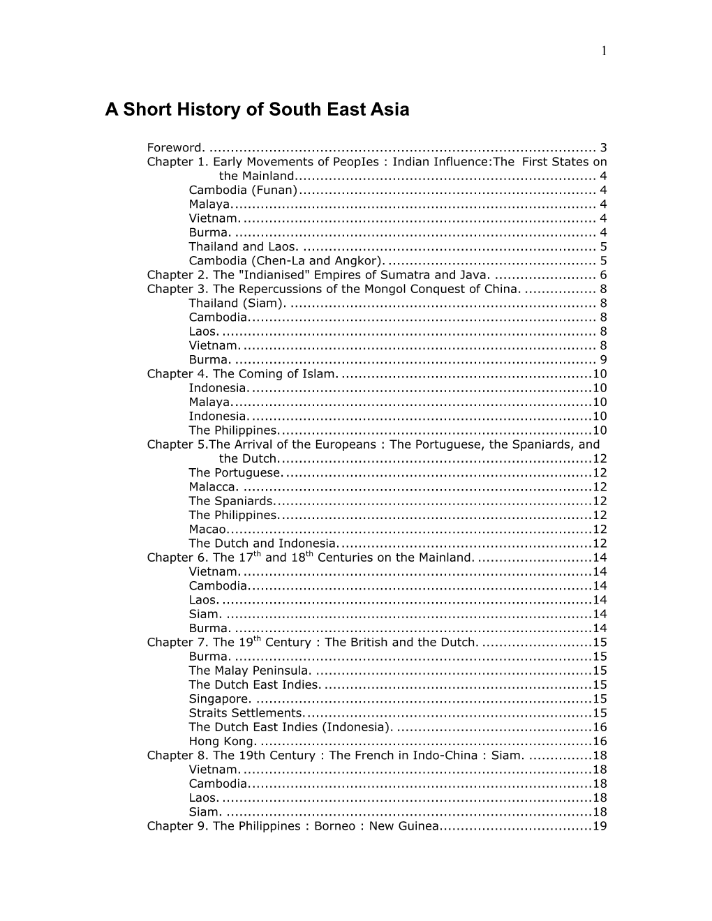 A Short History of South East Asias