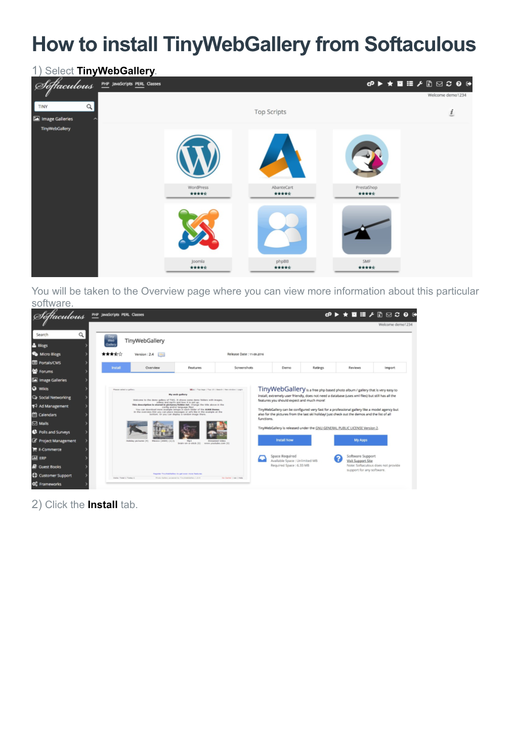 How to Install Tinywebgallery from Softaculous