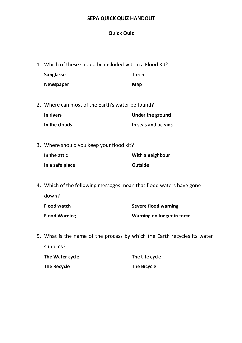 Sepa Quick Quiz Handout