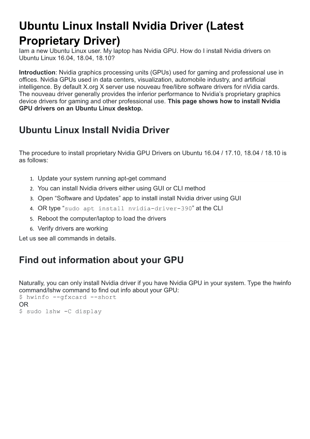 Ubuntu Linux Install Nvidia Driver (Latest Proprietary Driver)