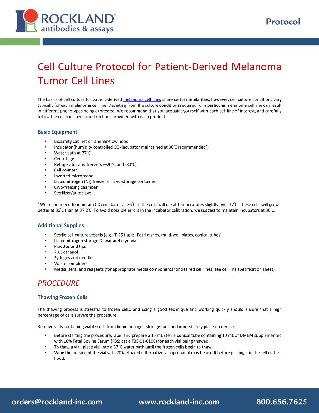 Cell Culture Protocol for Patient-Derived Melanoma Tumor Cell Lines