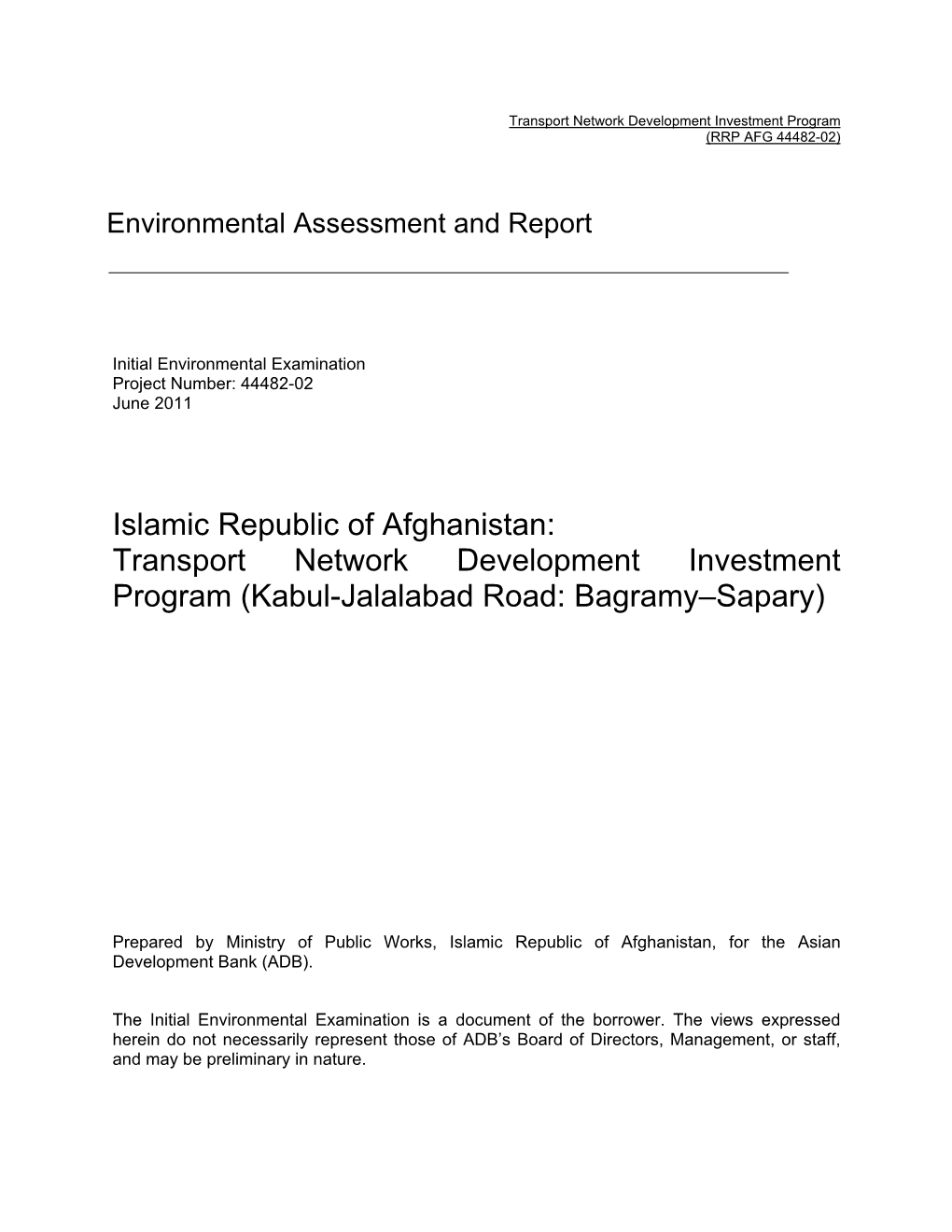 Environmental Assessment and Report