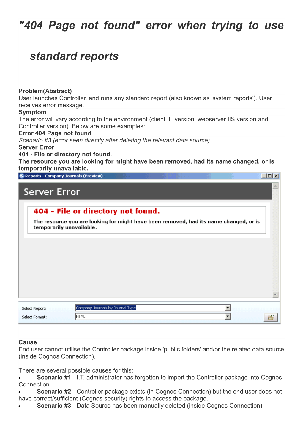 "404 Page Not Found" Error When Trying to Use Standard Reports