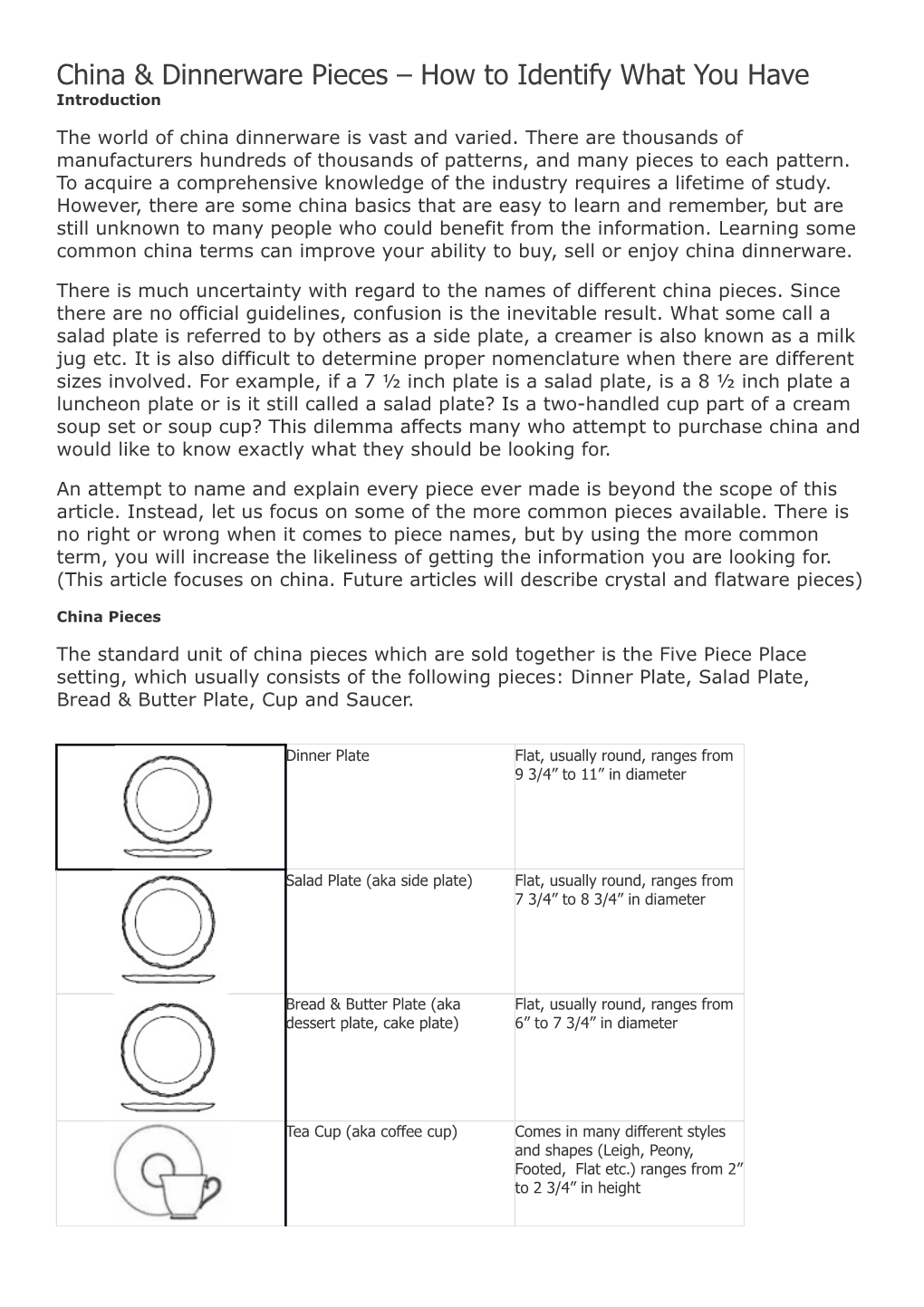 China Dinnerware Pieces - How to Identify What You Have