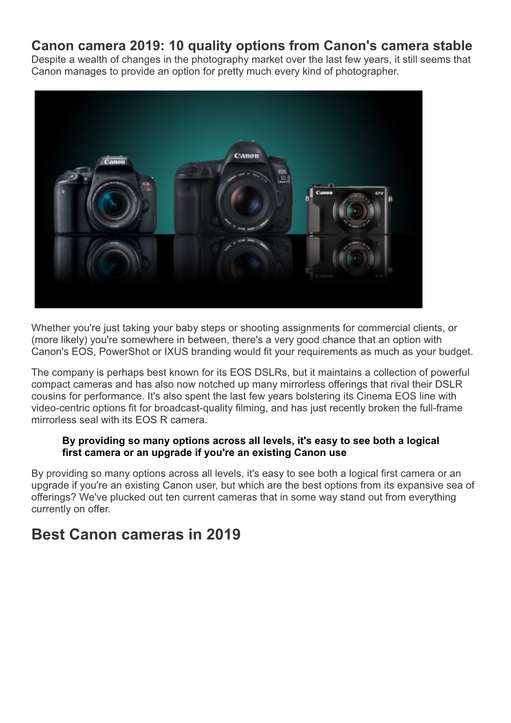 Canon Camera 2019 10 Quality Options from Canon's Camera Stable