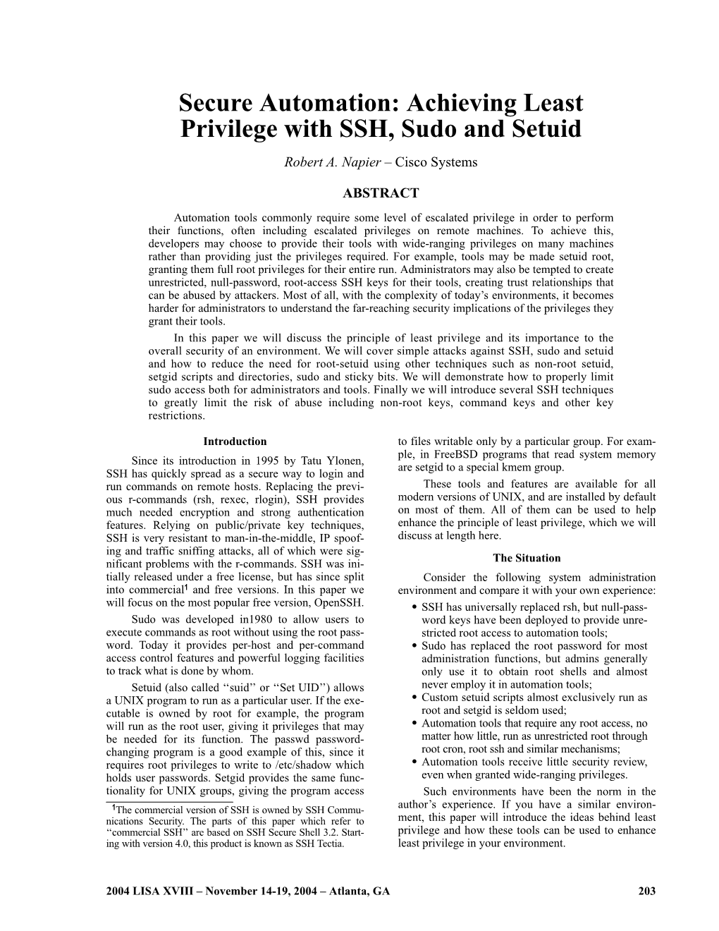 Secure Automation: Achieving Least Privilege with SSH, Sudo and Setuid