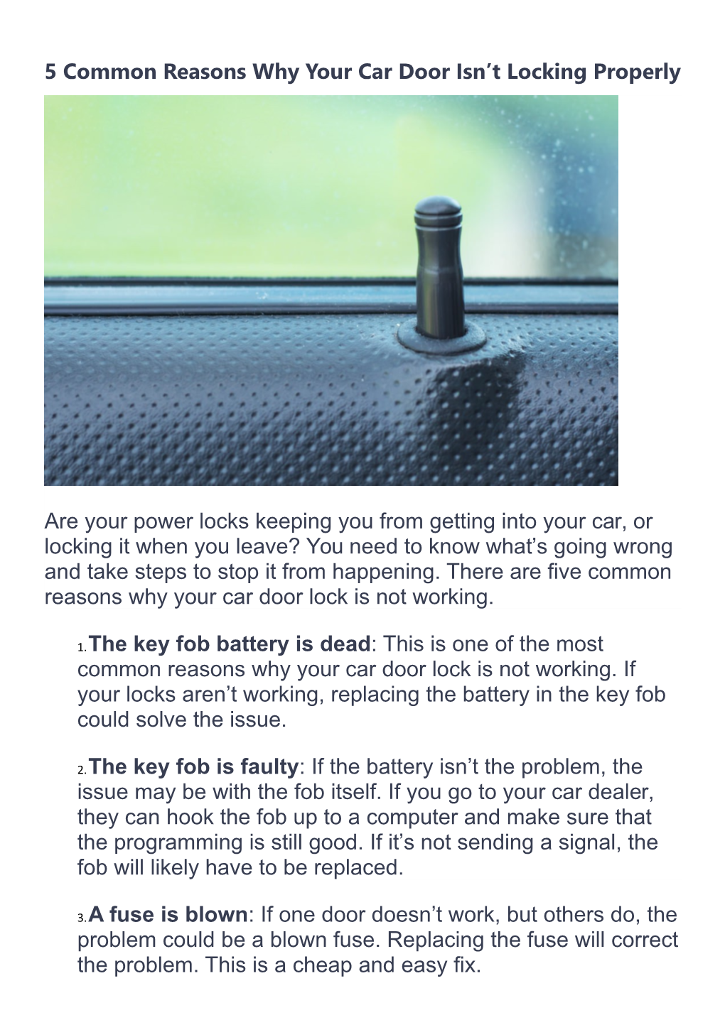 5 Common Reasons Why Your Car Door Isn’T Locking Properly