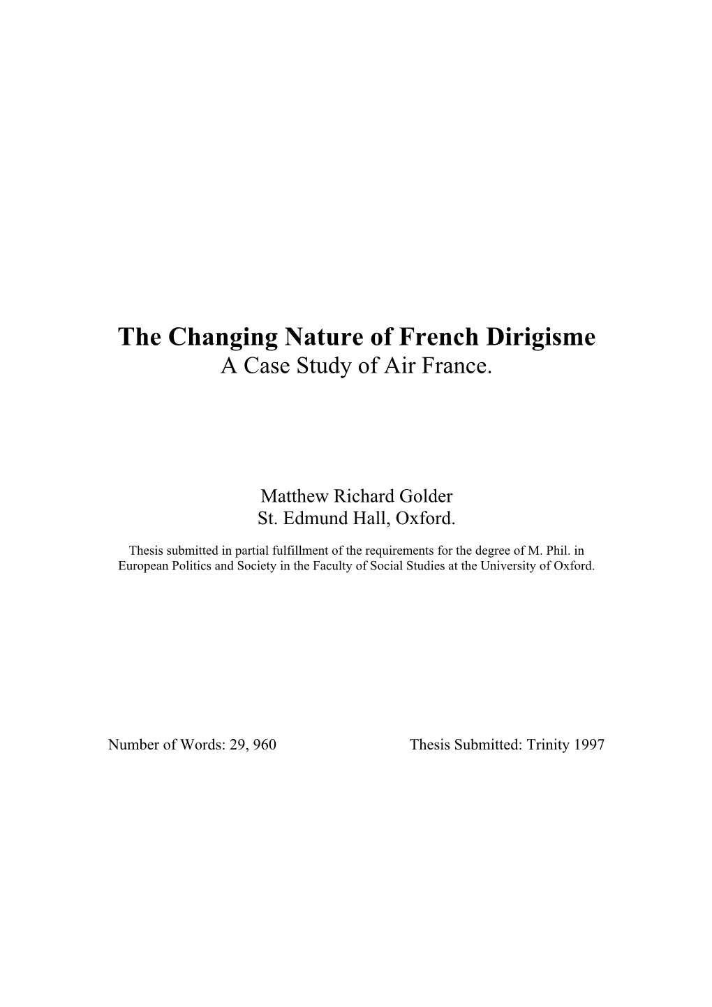 The Changing Nature of French Dirigisme: a Case Study of Air France